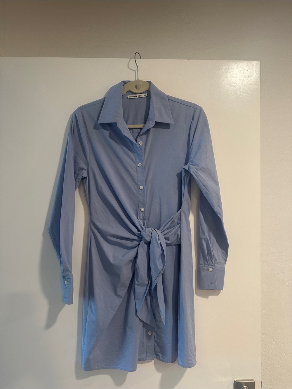 Abercrombie & Fitch Light Blue Long-Sleeve Tie-Waist Shirt Dress